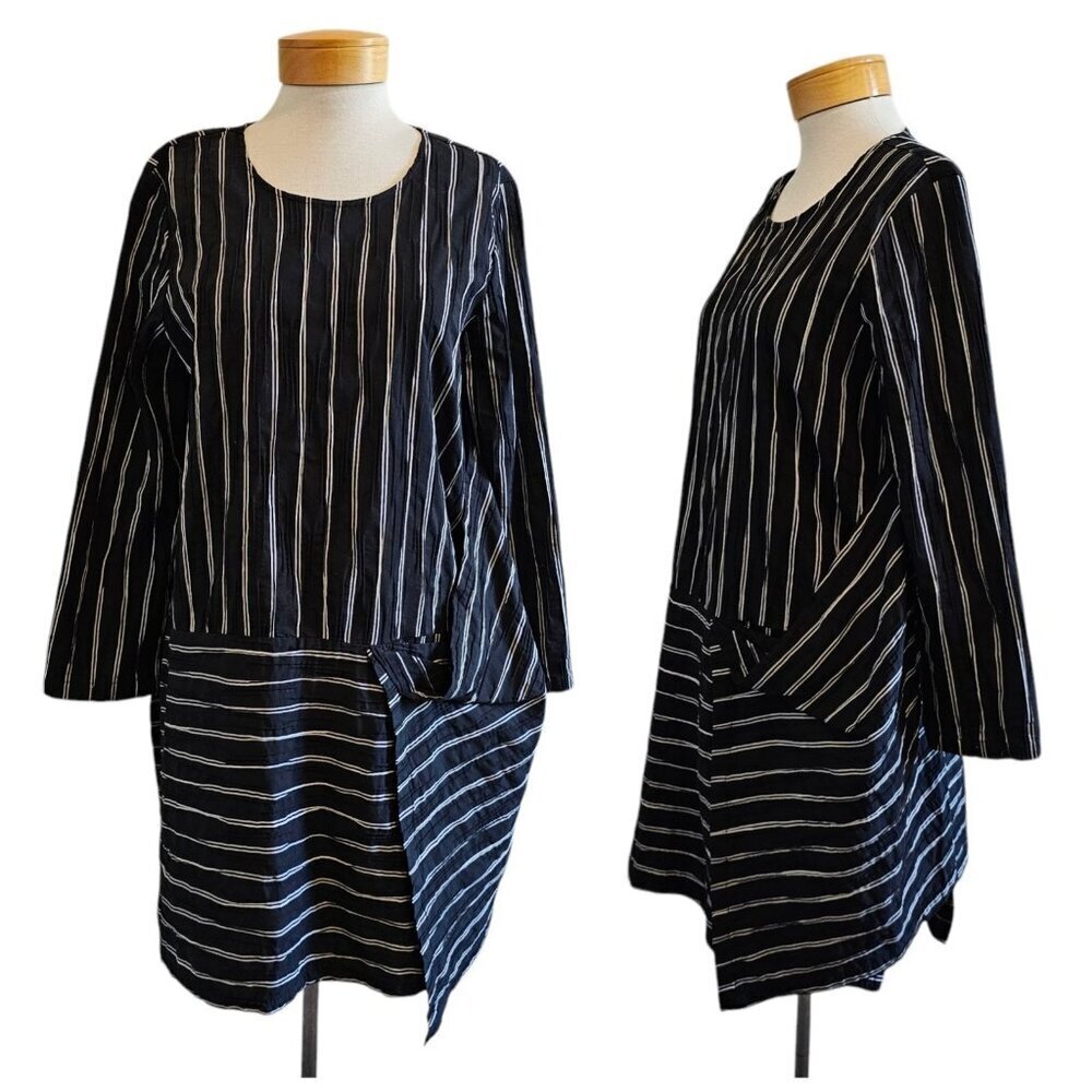 Spirithouse Asymmetrical Foldover Striped Oversized Boxy Lagenlook Tunic Top L
